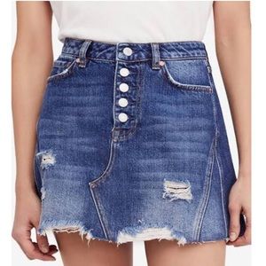 Free People We The Free Button Distressed ALine Denim Skirt